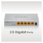 Switch Zyxel MG-105 no administrado, compatible con velocidades de 100, 1000 y 2500 Mbps y chasis de acero, SKU MG-105-ZZ0101F
