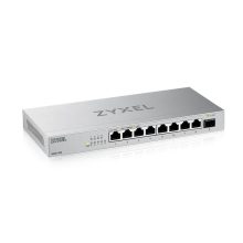 Vista del switch no administrado Zyxel XMG-108 con puertos Ethernet 100/1000/2500 Mbps en color plata. SKU: XMG-108-ZZ0101F.