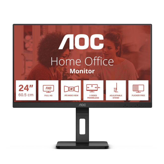 Aoc 24e3qaf Monitor LED AOC de 23.8 pulgadas con resolución 1920 x 1080 píxeles Full HD, modelo 24E3QAF en color negro