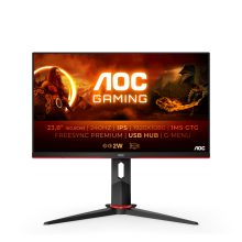 Monitor LED AOC G2 24G2ZU/BK de 23.8 pulgadas con resolución 1920 x 1080 Pixeles, Full HD en color negro y rojo. SKU: 24G2ZU/BK