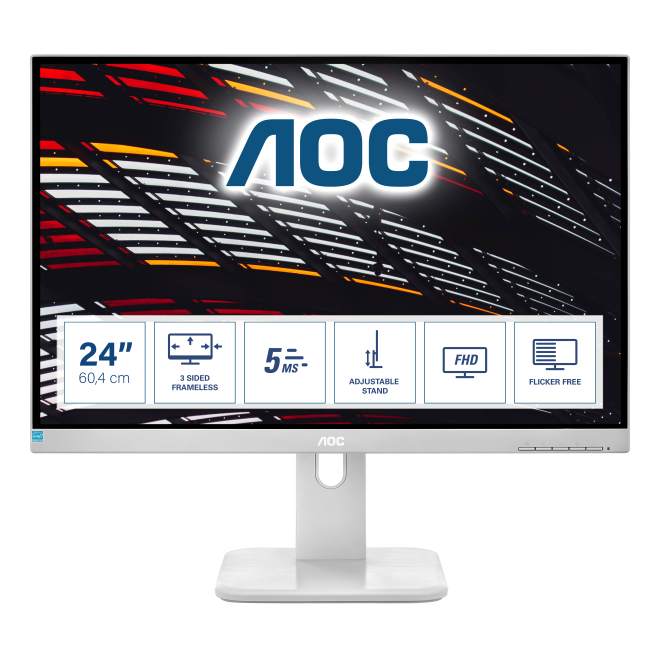 AOC Monitor LED 24P1/GR 24 pulgadas FHD Gris Monitor LED AOC modelo 24P1/GR de 24 pulgadas, 1920 x 1080 Pixeles, Full HD, color Gris, SKU 24P1/GR