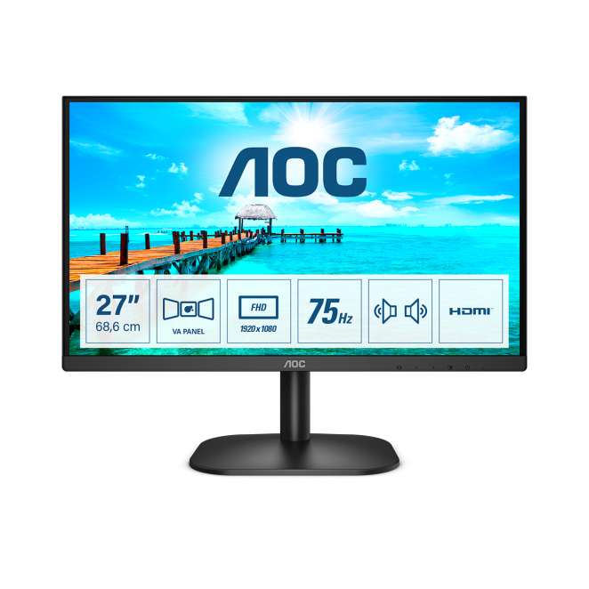 Aoc 27b2am Monitor AOC B2 27B2AM, pantalla LED de 27 pulgadas, resolución 1920 x 1080 Pixeles, Full HD, color negro, 27B2AM