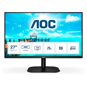 Monitor LED AOC B2 modelo 27B2QAM de 27 pulgadas con resolución Full HD 1920 x 1080 píxeles en color negro. SKU: 27B2QAM