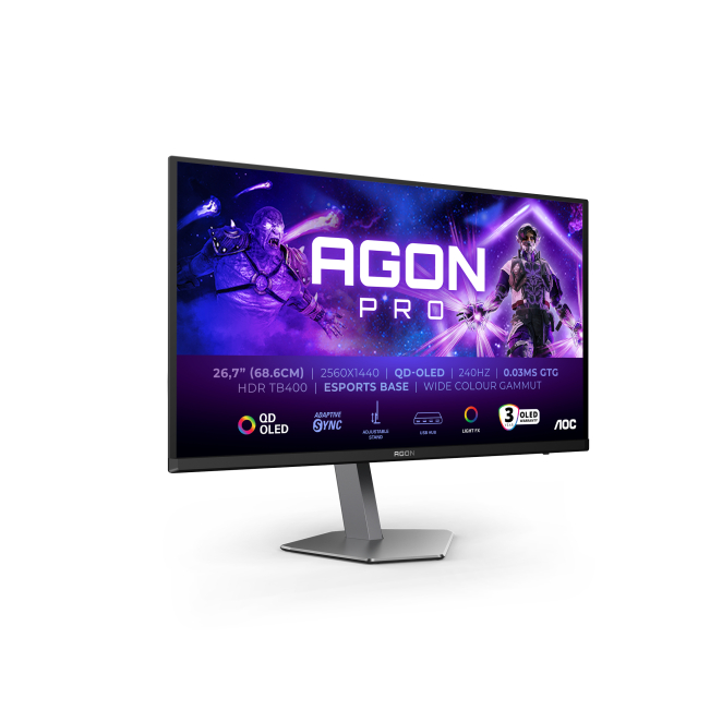 AOC AGON PRO monitor para PC QD-OLED de 26.7 pulgadas AOC AGON PRO AG276QZD2, monitor para PC de 26.7 pulgadas, resolución 2560 x 1440 Pixeles Quad HD QD-OLED en color gris, SKU AG276QZD2