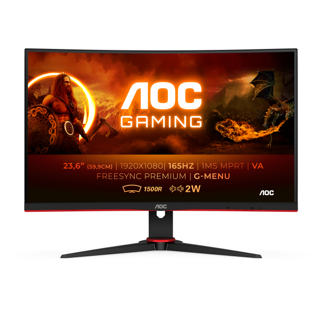 Aoc C24g2ae Bk Monitor AOC G2 C24G2AE/BK de 23.6 pulgadas, resolución 1920 x 1080 Pixeles, Full HD, LED, en color negro y rojo, C24G2AE/BK