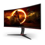 Monitor AOC G2 CU34G2X/BK, pantalla LED de 34 pulgadas con resolución Quad HD 3440 x 1440 pixeles en colores negro y rojo, SKU CU34G2X/BK