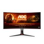 Monitor AOC G2 CU34G2X/BK, pantalla LED de 34 pulgadas con resolución Quad HD 3440 x 1440 pixeles en colores negro y rojo, SKU CU34G2X/BK