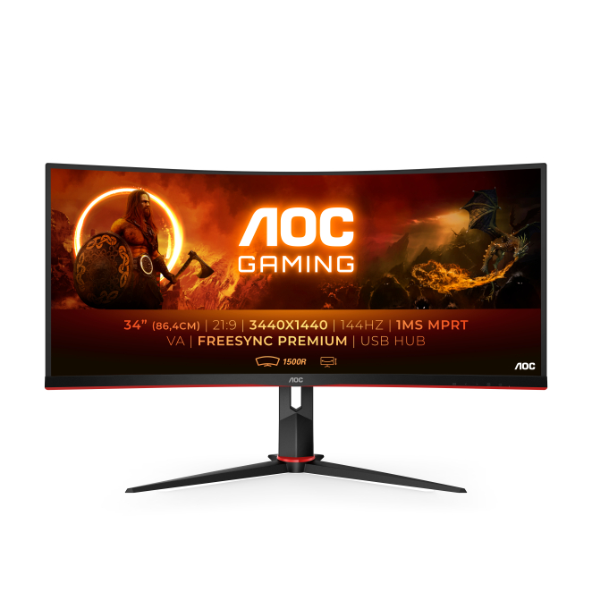 AOC G2 34 pulgadas LED Display Quad HD Negro y Rojo Monitor AOC G2 CU34G2X/BK, pantalla LED de 34 pulgadas con resolución Quad HD 3440 x 1440 pixeles en colores negro y rojo, SKU CU34G2X/BK