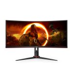 Monitor AOC G2 CU34G2X/BK, pantalla LED de 34 pulgadas con resolución Quad HD 3440 x 1440 pixeles en colores negro y rojo, SKU CU34G2X/BK