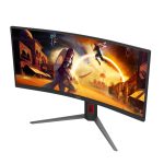 Imagen del monitor AOC G4 CU34G4Z de 34 pulgadas con resolución 3440 x 1440 pixeles y tecnología Wide Quad HD LED, SKU CU34G4Z, en colores negro y rojo