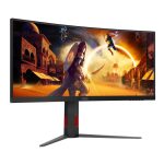 Imagen del monitor AOC G4 CU34G4Z de 34 pulgadas con resolución 3440 x 1440 pixeles y tecnología Wide Quad HD LED, SKU CU34G4Z, en colores negro y rojo