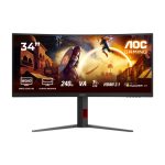 Imagen del monitor AOC G4 CU34G4Z de 34 pulgadas con resolución 3440 x 1440 pixeles y tecnología Wide Quad HD LED, SKU CU34G4Z, en colores negro y rojo