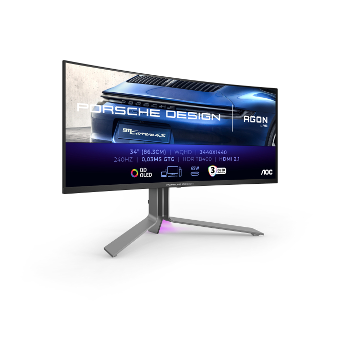 AOC Porsche PD34 Pantalla QD-OLED 34 pulgadas 3440x1440 Monitor AOC Porsche PD34 de 34 pulgadas, resolución 3440 x 1440 Pixeles Wide Quad HD, tecnología QD-OLED, color negro, SKU PD34