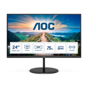 Monitor AOC V4 Q24V4EA de 23.8 pulgadas con resolución 2560x1440 pixeles, tecnología LED y diseño en color negro. Modelo Q24V4EA.