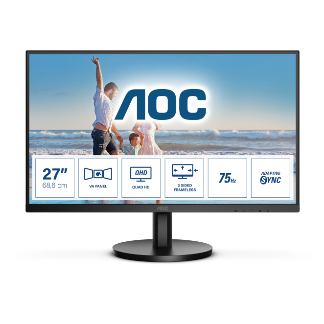 Aoc Q27b3ma Monitor AOC Q27B3MA con pantalla LED de 27 pulgadas, resolución 2560 x 1440 píxeles, Quad HD en color negro