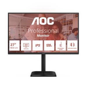 Monitor AOC E4 Q27E4U para PC, 68,6 cm (27 pulgadas) con resolución 2560 x 1440 Pixeles, Quad HD y pantalla LED en color negro. SKU: Q27E4U