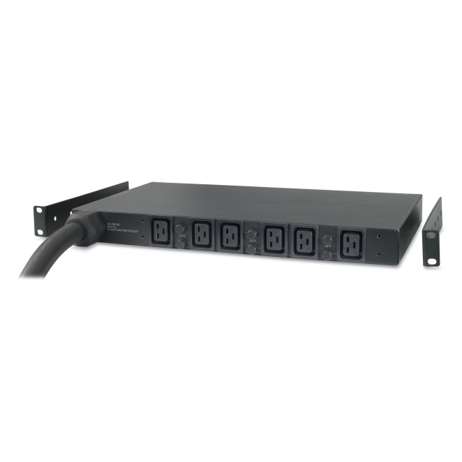 APC Basic Rack PDU con 6 salidas AC, 1U y de color negro Imagen de la Unidad de Distribución de Energía APC AP7526 con 6 salidas AC, 1U de tamaño y color negro