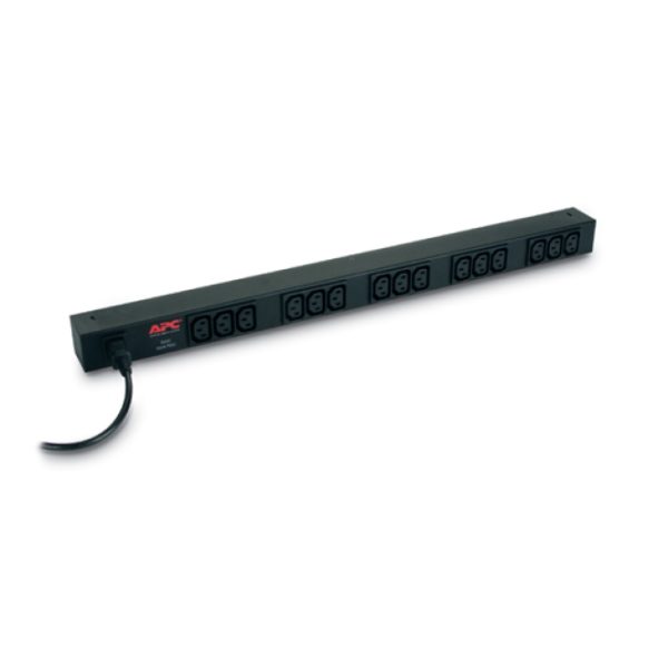 Unidad de distribución de energía APC Rack PDU Básica 10A 230V con 15 salidas AC, SKU AP9568. Color negro.
