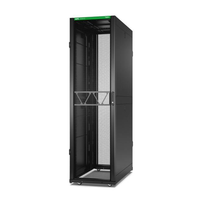 APC armario rack de 45U con puertas de alta ventilación Imagen del APC AR3305B2, armario rack independiente de 45U en color negro con puertas ventiladas y estructura robusta. SKU AR3305B2.