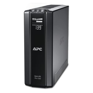 Sistema de alimentación ininterrumpida APC Back-UPS Pro con capacidad de 1,5 kVA y 865 W, modelo BR1500GI, y 10 salidas AC.