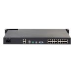Switch KVM de APC modelo KVM1116R, soporta 16 dispositivos, diseño en negro, ideal para montaje en rack. SKU KVM1116R