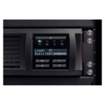 Vista frontal del APC SMT1000RMI2UC, un sistema de alimentación ininterrumpida (UPS) de línea interactiva con capacidad de 1 kVA y 700 W, que cuenta con 4 salidas AC. SKU: SMT1000RMI2UC.