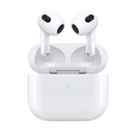 Apple AirPods (3rd generation) con estuche de carga Lightning, SKU MPNY3ZM/A. Auriculares inalámbricos con sonido envolvente y diseño ergonómico.
