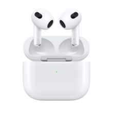 Apple AirPods (3rd generation) con estuche de carga Lightning, SKU MPNY3ZM/A. Auriculares inalámbricos con sonido envolvente y diseño ergonómico.