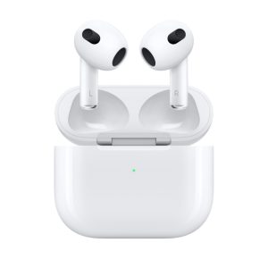 Apple AirPods (3rd generation) con estuche de carga Lightning, SKU MPNY3ZM/A. Auriculares inalámbricos con sonido envolvente y diseño ergonómico.