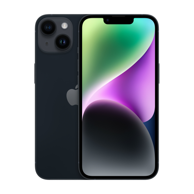 Apple iPhone 14 Dual SIM 5G con 128 GB y pantalla de 6.1 pulgadas Apple iPhone 14 de color negro, con pantalla de 6.1 pulgadas, doble SIM, iOS 16 y 128 GB de almacenamiento. SKU: MPUF3YC/A