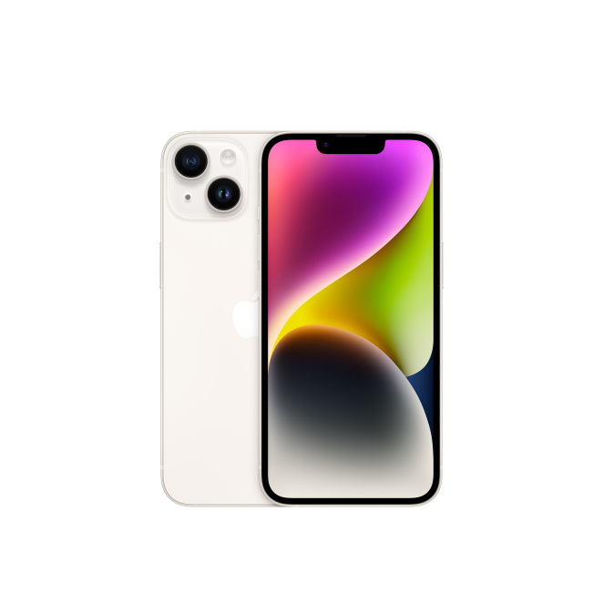 Apple iPhone 14 6.1 pulgadas con doble SIM y 128 GB en Beige Imagen del Apple iPhone 14 de 6.1 pulgadas, doble SIM, iOS 16, 5G, 128 GB, color Beige. SKU: MPUR3