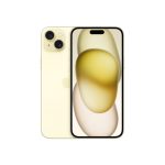 Imagen del Apple iPhone 15 Plus amarillo de 6.7 pulgadas, con doble SIM, iOS 17, 5G y 256 GB de almacenamiento. SKU: MU1D3QL/A