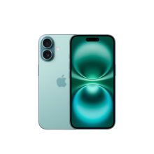 Dispositivo móvil Apple iPhone 16 con pantalla de 15.5 cm (6.1 pulgadas), SIM doble, iOS 18, soporte 5G y 128 GB de almacenamiento en color verde azulado. SKU: MYED3QL/A