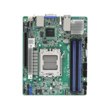 La imagen muestra la placa base Asrock AM5D4ID-2T/BCM con zócalo AM5, formato mini ITX y chipset X300, SKU AM5D4ID-2T/BCM
