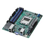 La imagen muestra la placa base Asrock AM5D4ID-2T/BCM con zócalo AM5, formato mini ITX y chipset X300, SKU AM5D4ID-2T/BCM