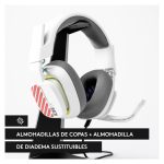 ASTRO Gaming A10 Headset in grey and green, featuring a 3.5mm jack, a flip-to-mute microphone and SKU 939-002052