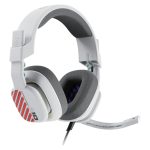 ASTRO Gaming A10 Headset in grey and green, featuring a 3.5mm jack, a flip-to-mute microphone and SKU 939-002052