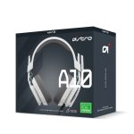 ASTRO Gaming A10 Headset in grey and green, featuring a 3.5mm jack, a flip-to-mute microphone and SKU 939-002052
