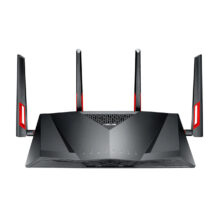 Router ASUS DSL-AC88U inalámbrico, Gigabit Ethernet, doble banda 2,4 GHz y 5 GHz, color negro y rojo. SKU: 90IG02W1-BM3G10