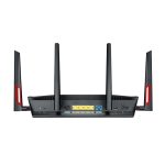 Router ASUS DSL-AC88U inalámbrico, Gigabit Ethernet, doble banda 2,4 GHz y 5 GHz, color negro y rojo. SKU: 90IG02W1-BM3G10
