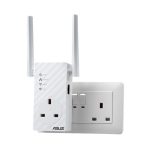 Repetidor WiFi ASUS modelo RP-AC53 en color blanco, con una velocidad de 433 Mbps. SKU: 90IG0360-BM3000