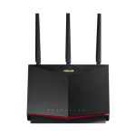 Enrutador ASUS RT-AX86U negro con tecnología WiFi 6, ideal para alta velocidad y conectividad estable, SKU 90IG05F1-MO3G10
