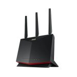 Enrutador ASUS RT-AX86U negro con tecnología WiFi 6, ideal para alta velocidad y conectividad estable, SKU 90IG05F1-MO3G10