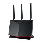 Router ASUS AX5700 RT-AX86U inalámbrico Gigabit Ethernet de doble banda (2.4 GHz y 5 GHz) en colores negro y rojo. SKU: RT-AX86U