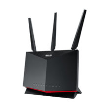 Router ASUS AX5700 RT-AX86U inalámbrico Gigabit Ethernet de doble banda (2.4 GHz y 5 GHz) en colores negro y rojo. SKU: RT-AX86U
