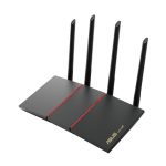 Router inalámbrico ASUS RT-AX55 con capacidad Gigabit Ethernet, doble banda 2,4 GHz y 5 GHz, color negro. SKU: RT-AX55