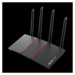 Router inalámbrico ASUS RT-AX55 con capacidad Gigabit Ethernet, doble banda 2,4 GHz y 5 GHz, color negro. SKU: RT-AX55