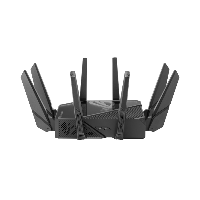 ASUS ROG Rapture GT-AXE16000 router inalámbrico 10 Gigabit Ethernet Tribanda (2.4 GHz / 5 GHz / 6 GHz) Negro 4 ASUS ROG Rapture GT-AXE16000 mostrando puertos traseros y conexiones