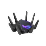 Router ASUS ROG Rapture modelo GT-AXE16000, Tribanda con frecuencias de 2.4 GHz, 5 GHz y 6 GHz, color negro y soporte para 10 Gigabit Ethernet, SKU GT-AXE16000