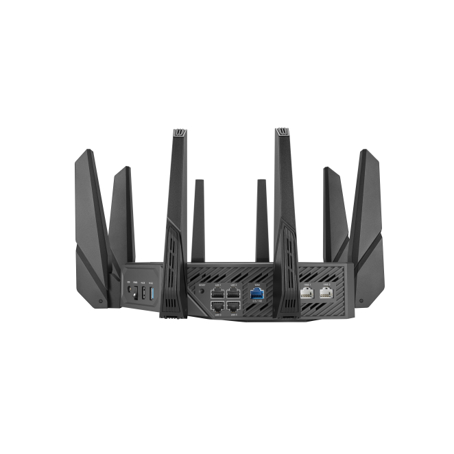 ASUS ROG Rapture GT-AXE16000 router inalámbrico 10 Gigabit Ethernet Tribanda (2.4 GHz / 5 GHz / 6 GHz) Negro 2 ASUS ROG Rapture GT-AXE16000 vista superior mostrando antenas y diseño robusto
